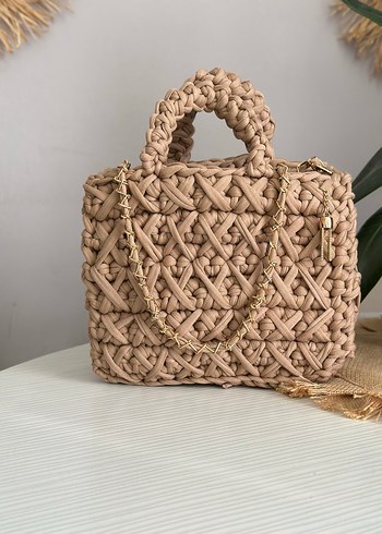 Siyah Nakışlı Örgü Bohem Kadın Çanta - Görsel 3