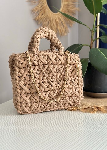 Siyah Nakışlı Örgü Bohem Kadın Çanta - Görsel 6