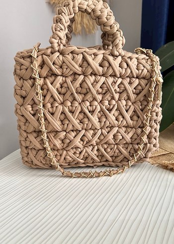 Siyah Nakışlı Örgü Bohem Kadın Çanta - Görsel 7