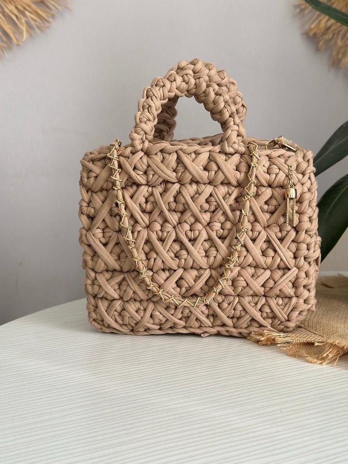 Siyah Nakışlı Örgü Bohem Kadın Çanta - Görsel 3