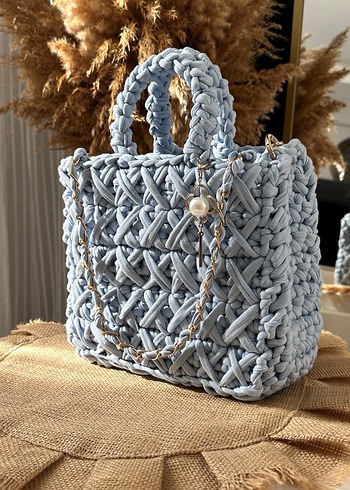 Gri Örgü Bohem Kadın Çanta - Görsel 4