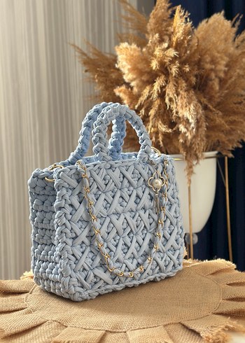 Gri Örgü Bohem Kadın Çanta - Görsel 3