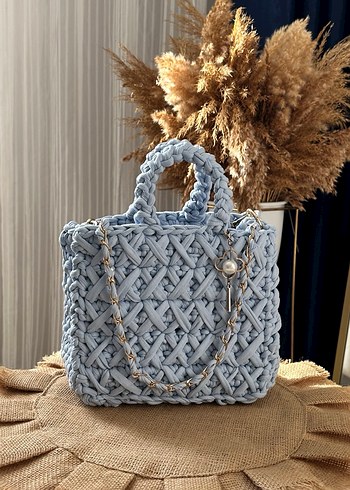Gri Örgü Bohem Kadın Çanta - Görsel 5