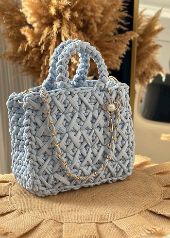 Gri Örgü Bohem Kadın Çanta - Görsel 6