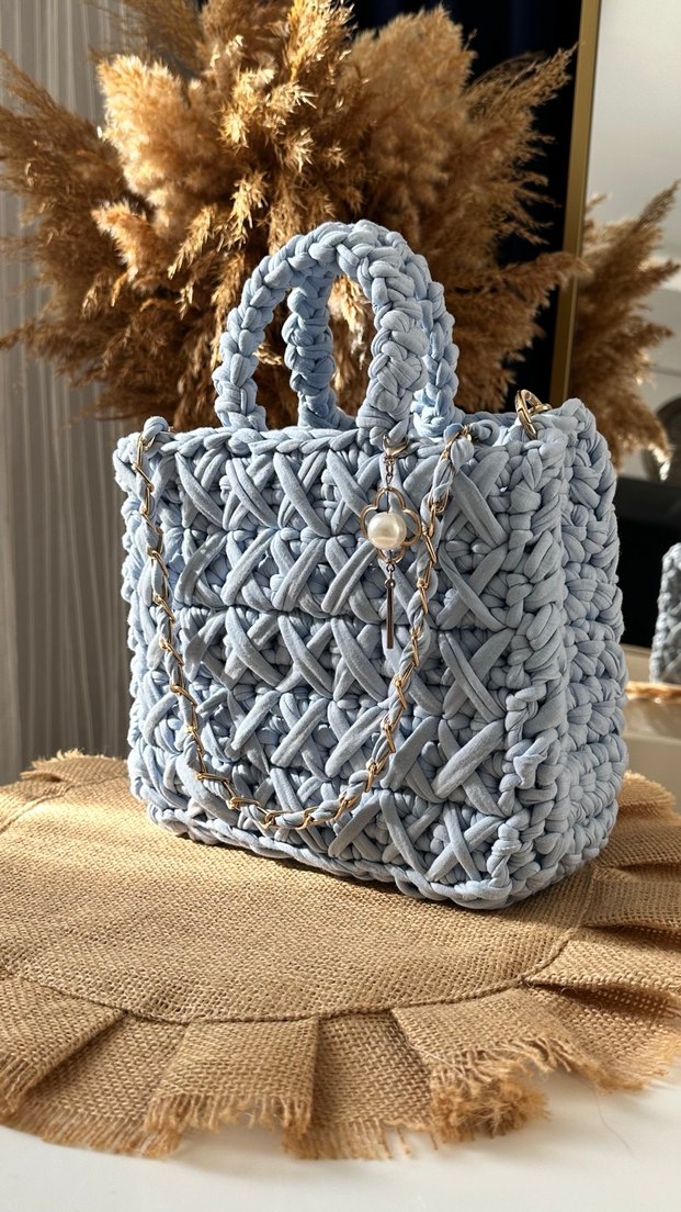 Gri Örgü Bohem Kadın Çanta - Görsel 4