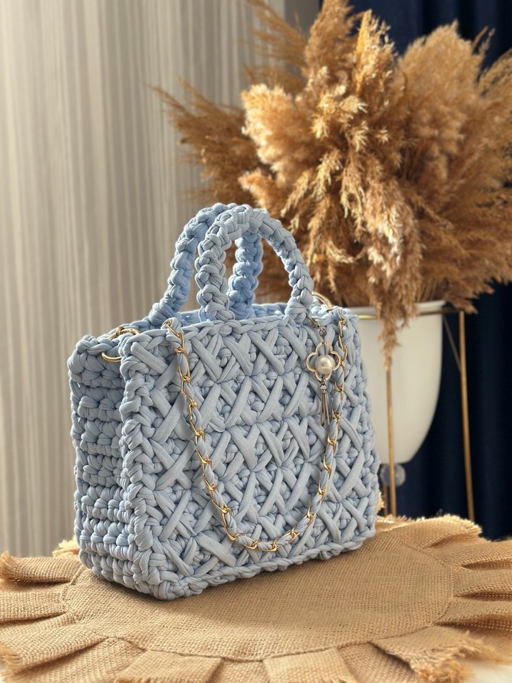 Gri Örgü Bohem Kadın Çanta - Görsel 3