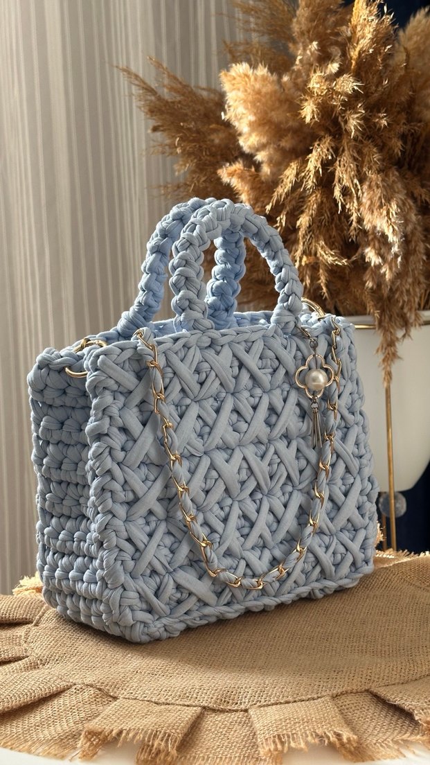 Gri Örgü Bohem Kadın Çanta - Görsel 2
