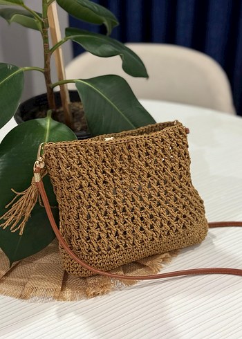 Bohem Püsküllü Örgü Kadın Plaj Çantası - Görsel 3