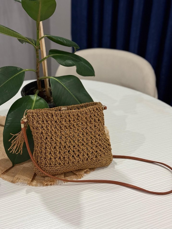 Bohem Püsküllü Örgü Kadın Plaj Çantası - Görsel 5