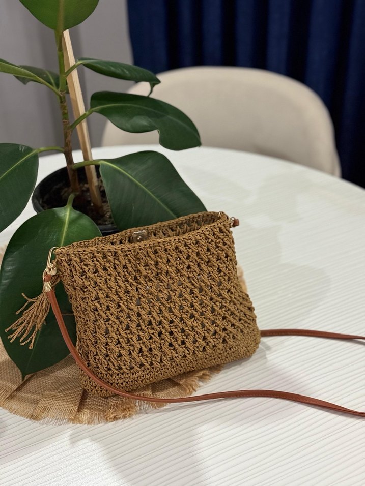 Bohem Püsküllü Örgü Kadın Plaj Çantası - Görsel 2