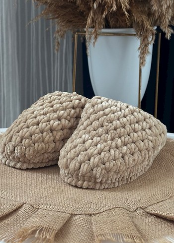 Bej Örgü Kadın Ev Terliği - Görsel 2