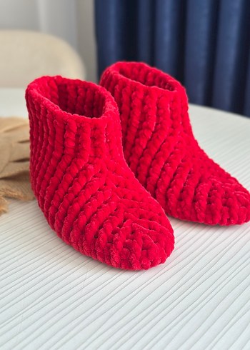 Kız Çocuk Kırmızı Örgü Sıcak Ev Terliği - Görsel 5