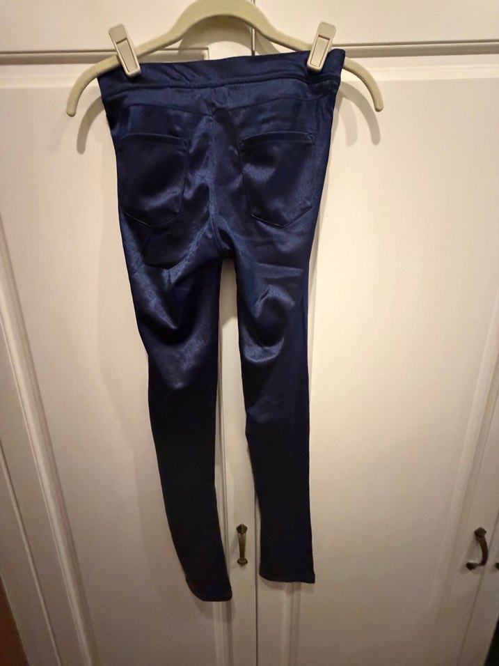 H&M Düğmeli Lacivert Parlak Saten Kadın Pantolon - Görsel 2