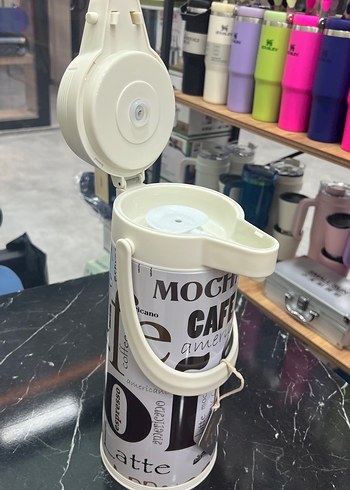 Renkli Baskılı Beyaz Termos Matara - Görsel 2