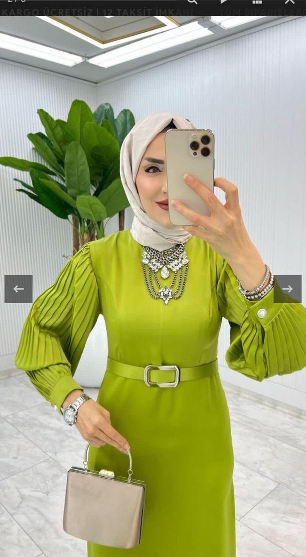 Kadın Kemerli Uzun Kol Elbise - Görsel 2