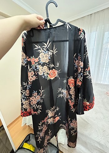 Kadın Siyah Çiçekli Uzun Sabahlık - Görsel 2