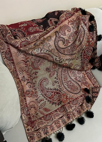 Bordo Bohem Desenli Kadın Şalı - Görsel 2