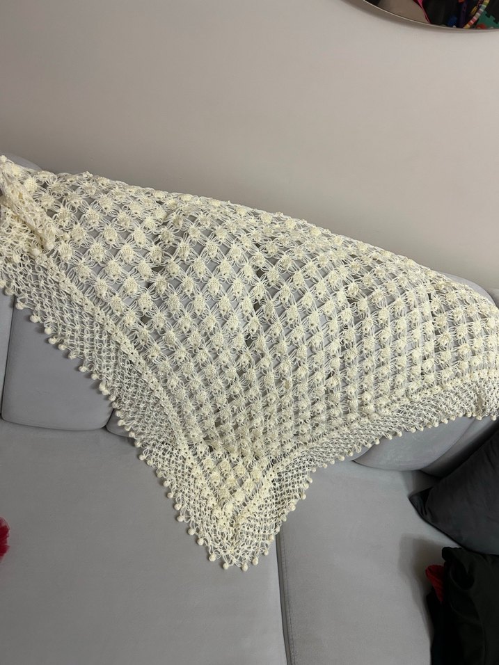 Krem el örme kadın şal - Görsel 2