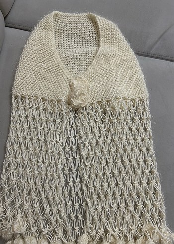 Beyaz El Örgü Kadın Şal - Görsel 3