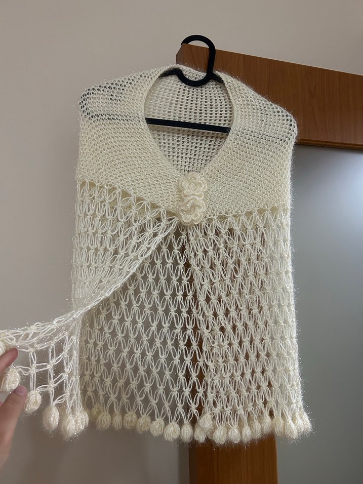 Beyaz El Örgü Kadın Şal - Görsel 2