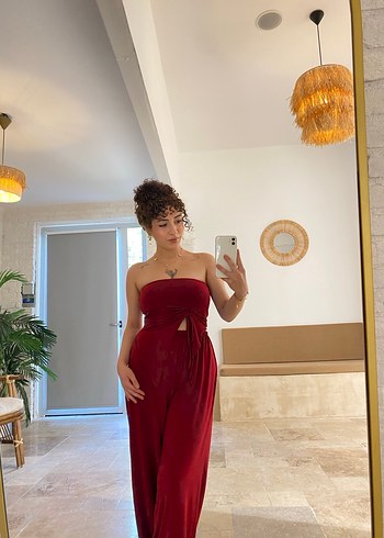 Bordo Drapeli Crop Takım - Görsel 2