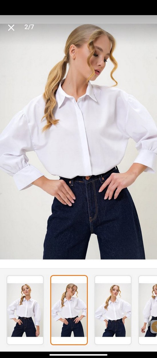 Kadın Beyaz V Yaka Denim Gömlek - Görsel 2