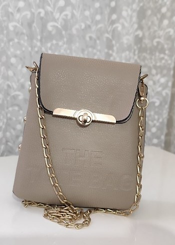 Bej Zincir Detaylı Yılan Desenli Deri Çanta - Görsel 2