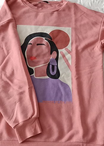 Pembe Baskılı Oversize Kadın Sweatshirt - Görsel 2