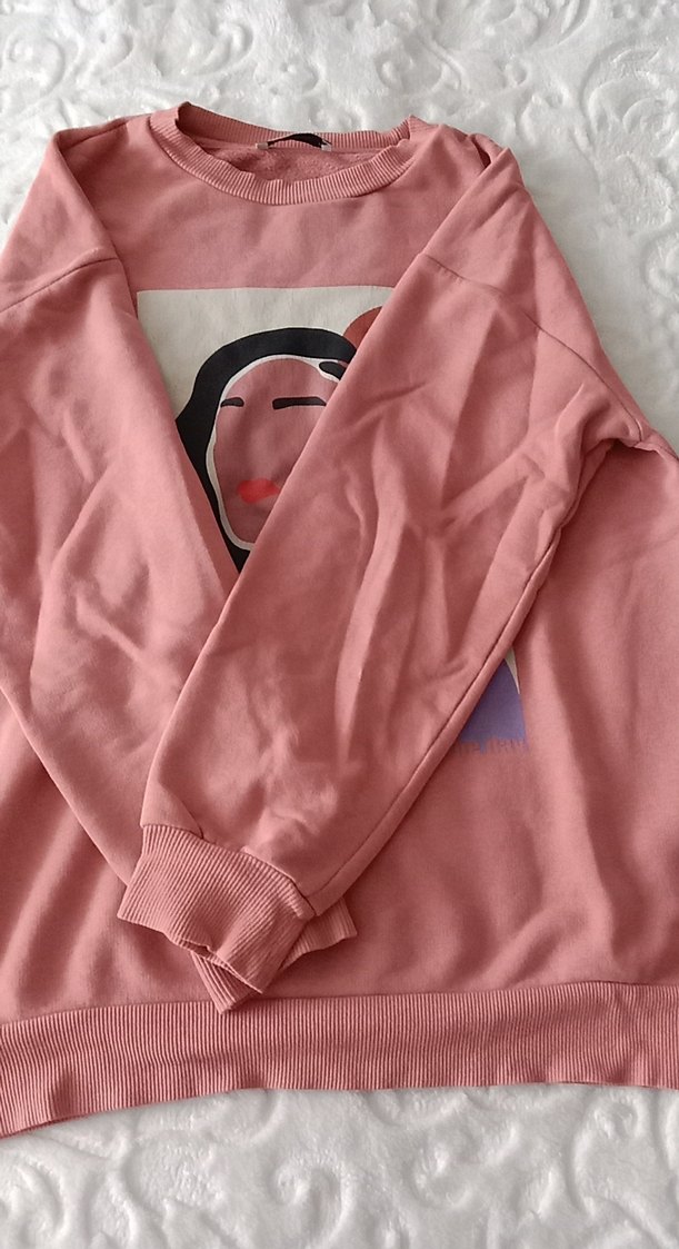 Pembe Baskılı Oversize Kadın Sweatshirt - Görsel 3