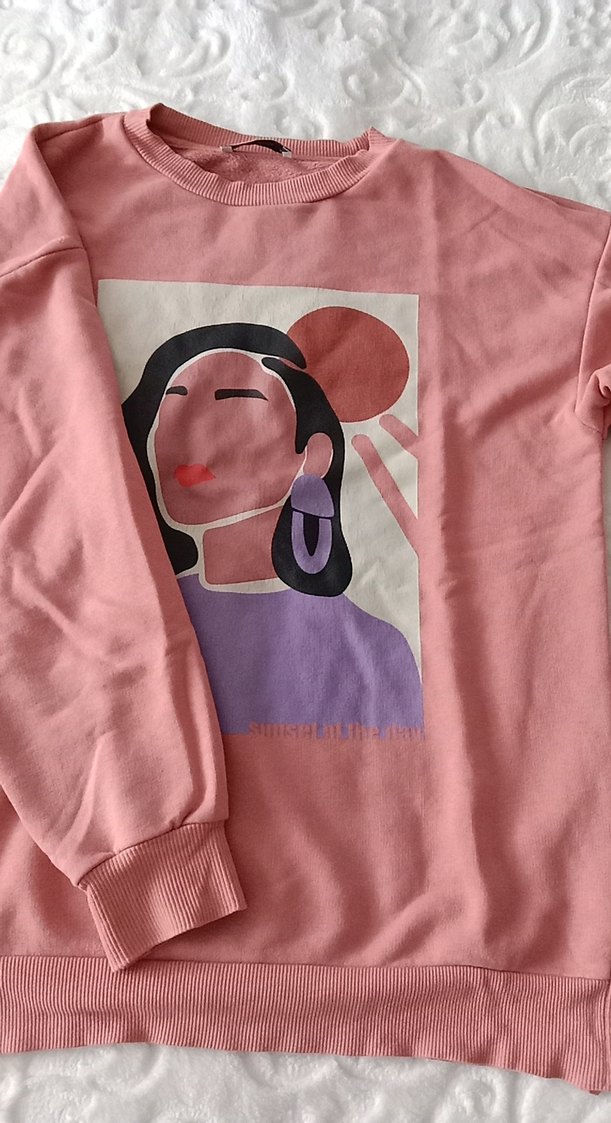 Pembe Baskılı Oversize Kadın Sweatshirt - Görsel 2