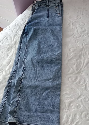 Düğmeli Mavi Midi Kot Pantolon - Görsel 2