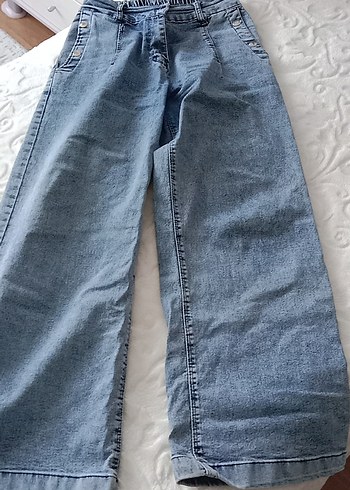 Düğmeli Mavi Midi Kot Pantolon - Görsel 3