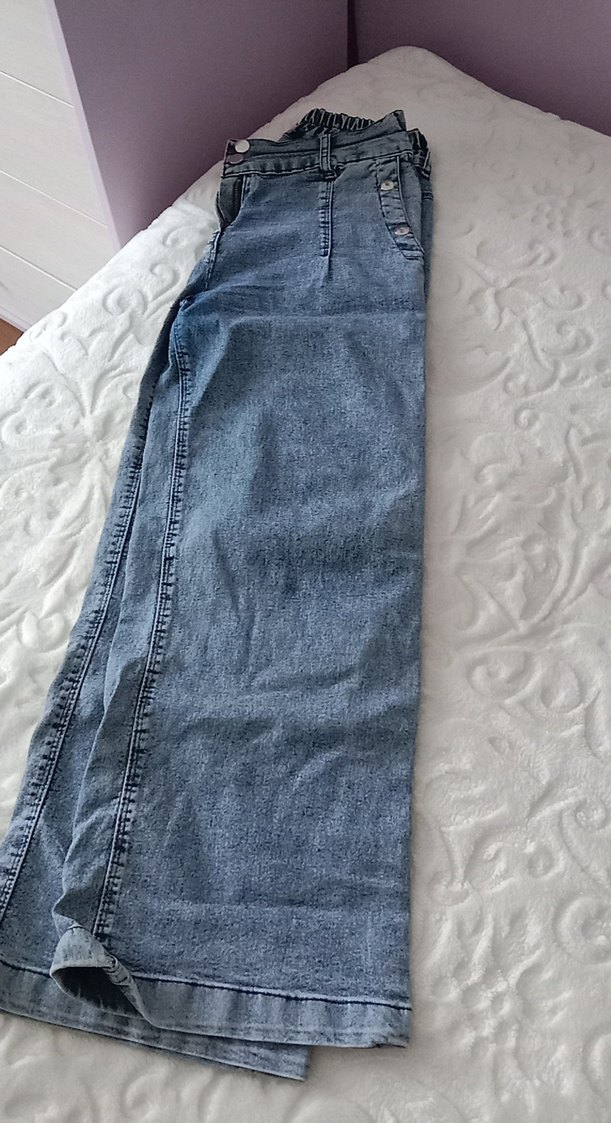 Düğmeli Mavi Midi Kot Pantolon - Görsel 2