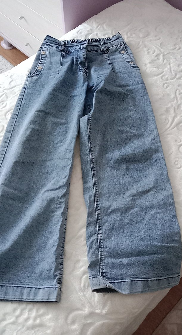 Düğmeli Mavi Midi Kot Pantolon - Görsel 3