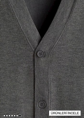 H&M Gri Düğmeli Regular V Yaka Erkek Hırka - Görsel 2