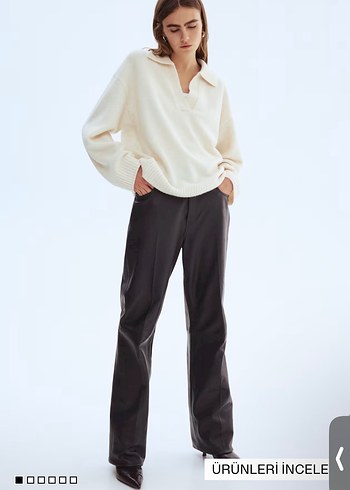 H&M Krem Yünlü Polo Yaka Kadın Kazak - Görsel 2