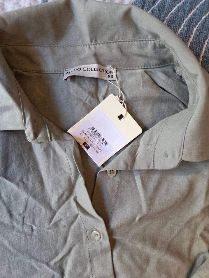 Bej Kadın Keten Gömlek, Düğmeli, Salaş Kesim - Görsel 2