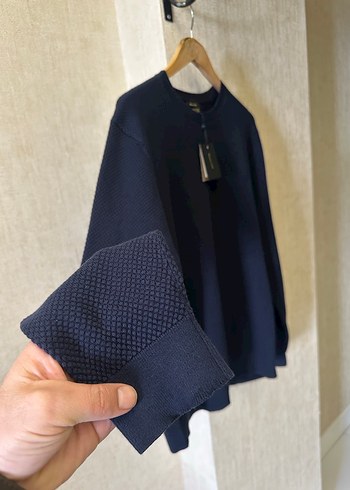 Massimo Dutti Erkek Lacivert Örgü Bisiklet Yaka Kazak - Görsel 5