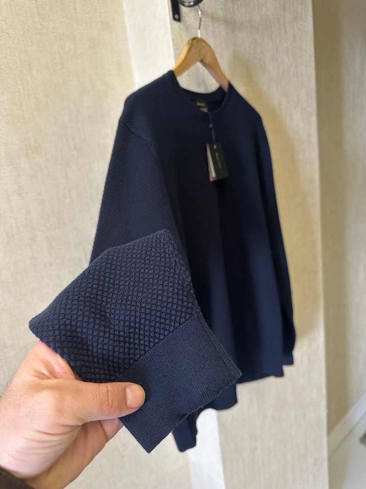 Massimo Dutti Erkek Lacivert Örgü Bisiklet Yaka Kazak - Görsel 5