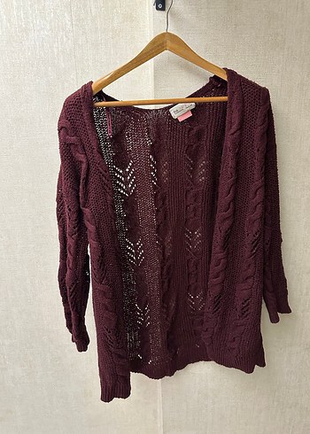 Bordo Bohem Örgü Kadın Hırka - Görsel 8