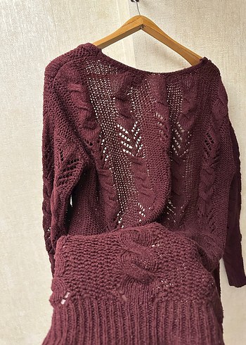 Bordo Bohem Örgü Kadın Hırka - Görsel 4