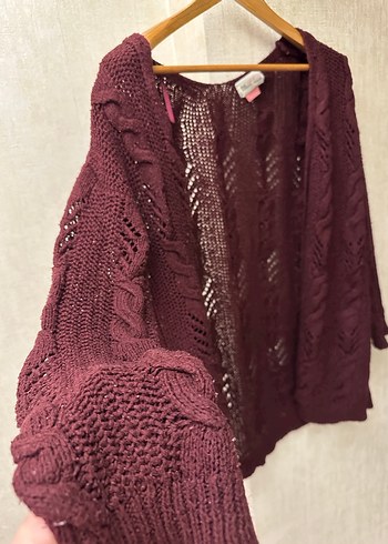 Bordo Bohem Örgü Kadın Hırka - Görsel 6