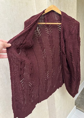 Bordo Bohem Örgü Kadın Hırka - Görsel 2