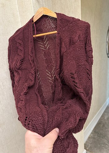 Bordo Bohem Örgü Kadın Hırka - Görsel 3