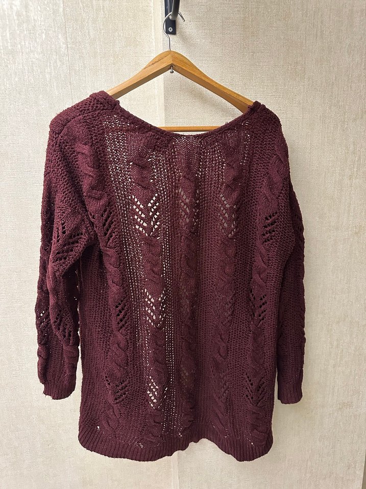 Bordo Bohem Örgü Kadın Hırka - Görsel 5