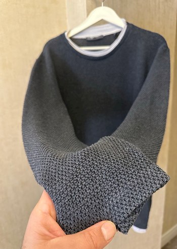 Gri Erkek Triko Bisiklet Yaka Kazak - Görsel 3