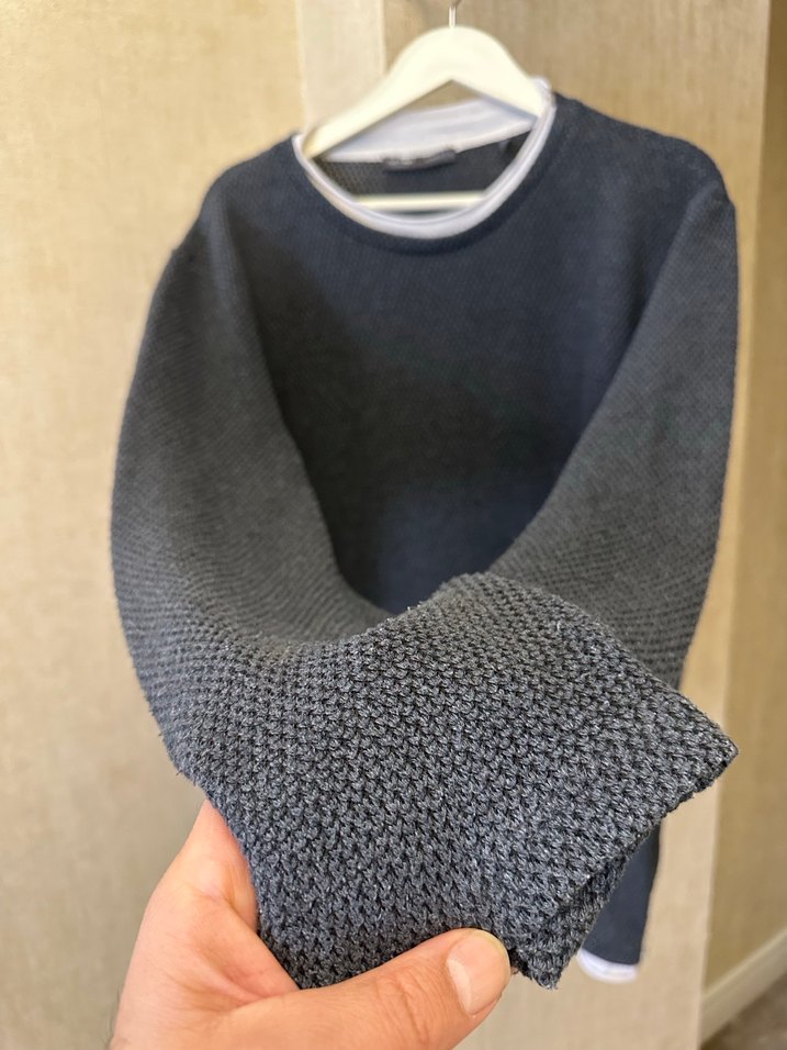 Gri Erkek Triko Bisiklet Yaka Kazak - Görsel 3