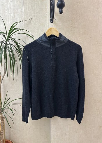 HUGO BOSS Marka Gri Yarım Fermuarlı Örgü Yün Kazak - Görsel 2