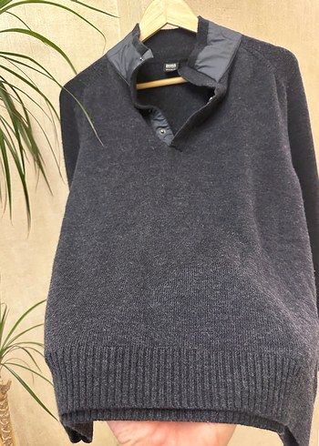 HUGO BOSS Marka Gri Yarım Fermuarlı Örgü Yün Kazak - Görsel 4