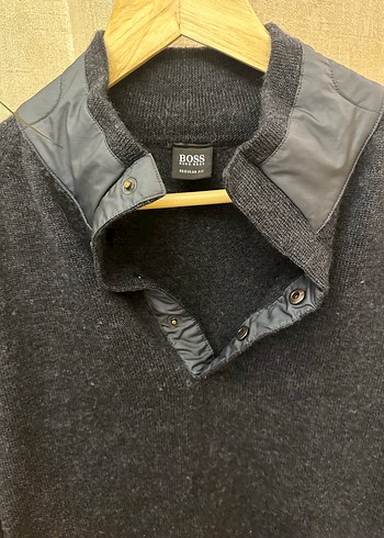 HUGO BOSS Marka Gri Yarım Fermuarlı Örgü Yün Kazak - Görsel 6